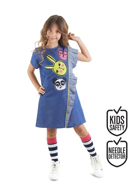 Three Friends Woven Girls' Blue Summer Dress
