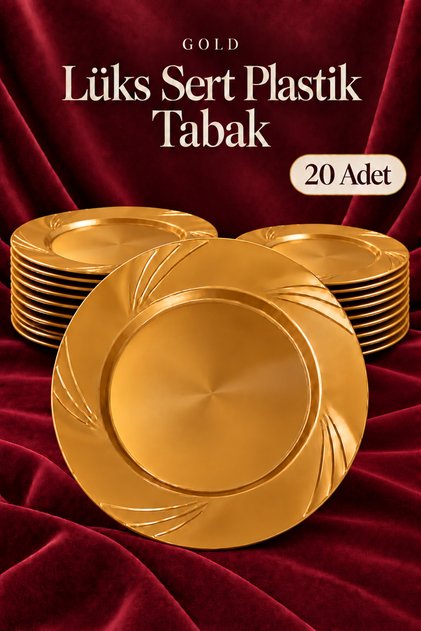 20'li Gold Renk LÜX SERT PLASTİK Parti Doğum Günü Sunum Davet Nişan Söz Akrilik Mika Kristal Tabak