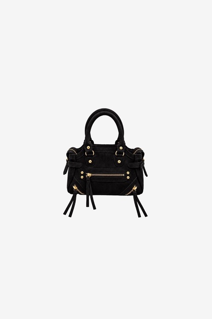 Tyla Zipper Detailed Black Suede Bag