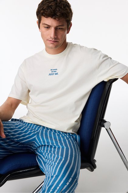 Men's Refined Striped Oversize Pants Short Sleeve Pajama Set