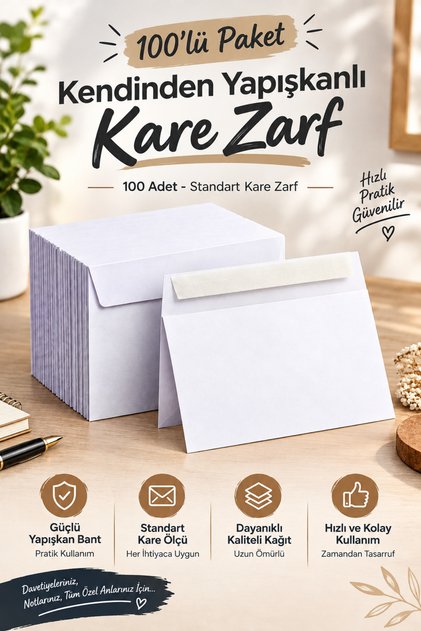 Düğün, Para Takı Zarfı Ağzı Yapışkanlı 100 Adet