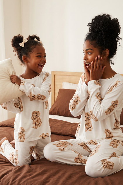 Ecru Patterned Thermal Fabric Ultra Soft Knitted Pajama Set