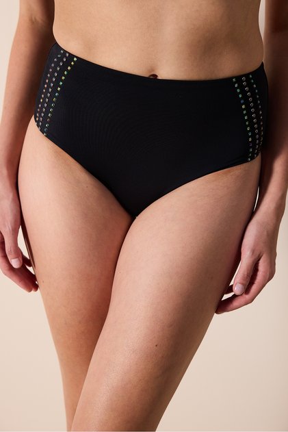 Cara Yüksek Bel Taşlı Siyah Bikini Altı