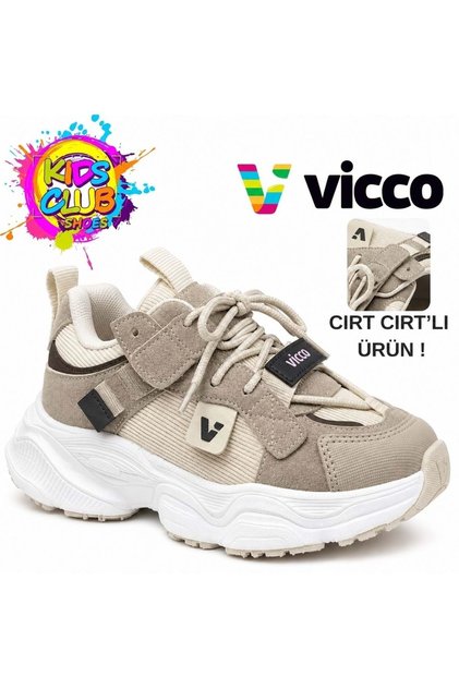 Ceni Ornamental Lace-Up Velcro Orthopedic Children's Sports Shoes Beige