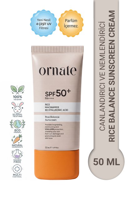Ton Eşitleyici, Leke karşıtı, Nemlendirici ve Canlandırıcı Pirinç Özlü SPF50+ Güneş Kremi 50 mL