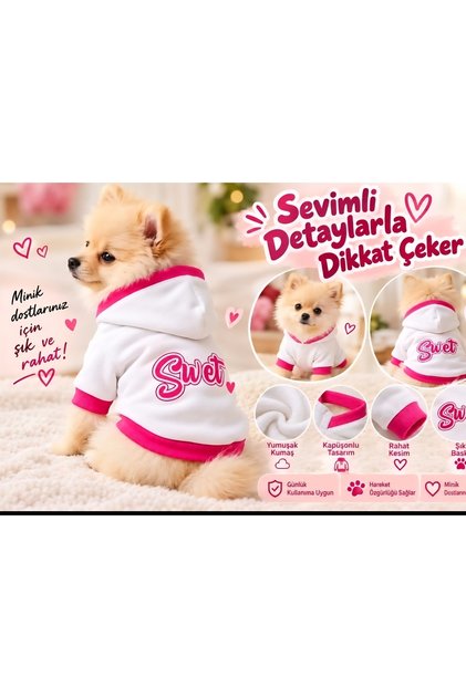 Cat Dog Outfit Pink Printed White Sweatshirt