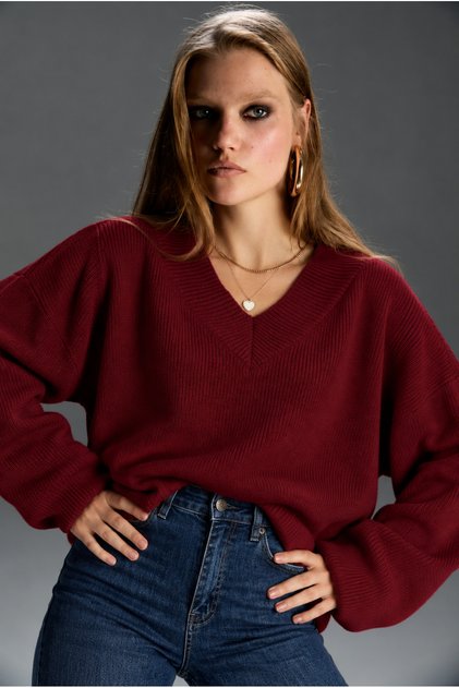 V-Neck Cotton Plus Size Sweater