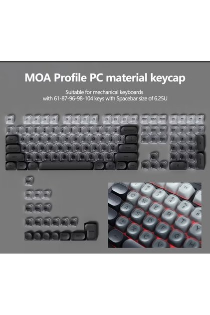 128 Tuş PBT Keycap Seti - Retro Yuvarlak MOA Profil Cherry MX Uyumlu Klavye Tuşları