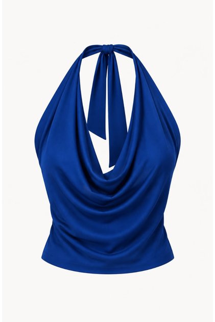 Drape Detailed Degaje Collar Open Back Halter Neck Blouse - Standard Size - Stretchy Fabric