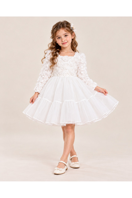 Girls' Formal Long Sleeve Birthday, Wedding and Special Occasion Dress