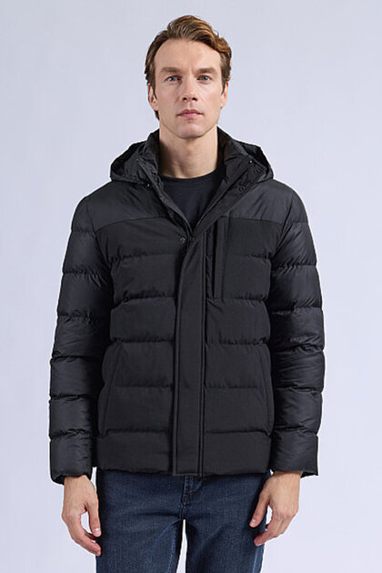 Black Dynamic Fit Judge Collar Hooded Puffer Jacket