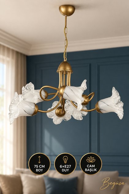 Nita 6.Lı Avize Eskitme, Klasik Tasarım Avize, Eskitme Tavan Aydınlatması, Dekoratif Salon Avizesi, Oturma Odası Aydınlatması, Ev Dekorasyonu
