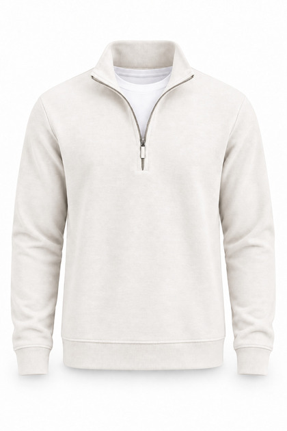 Lars Selanik Knitted Fabric Half Zipper Men's Sweatshirt - Ecru