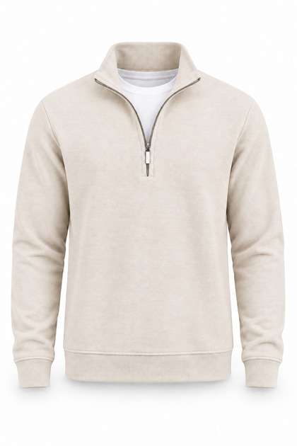 Lars Selanik Knitted Fabric Half Zipper Men's Sweatshirt - Stone