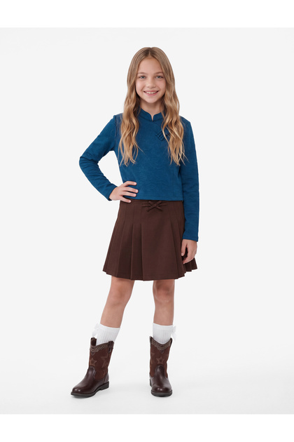 A-Line Pleated Mini Skirt with Bow Detail