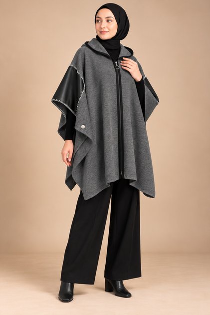 Akmoda Kalın Kışlık Triko Uzun Panço