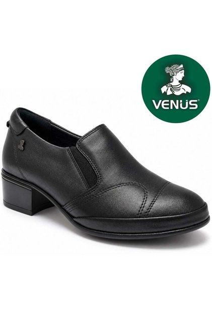 Varles Genuine Leather Comfort Orthopedic Women's Classic Heeled Shoes Black