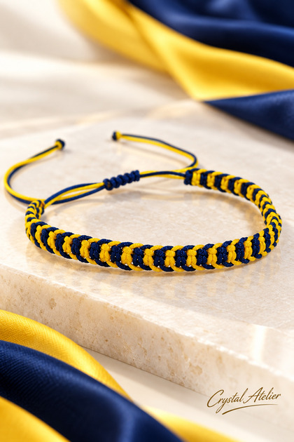 Unisex Yellow Navy Blue Fan Bracelet - Macrame Bracelet - Gift Bracelet - Knitted Rope Bracelet