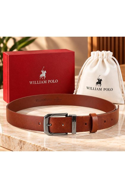 WilliamPolo Kale Hakiki Deri Gri Tokalı Kemer