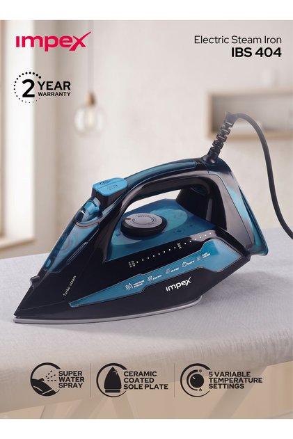 Electric Steam Iron Box, 2300W Ceramic Soleplate, Variable Steam Control, Water Spray, Vertical & Horizontal Ironing, 5 Temperature Settings, Overheat Protection, Swivel Cord for Textile - IBS 404