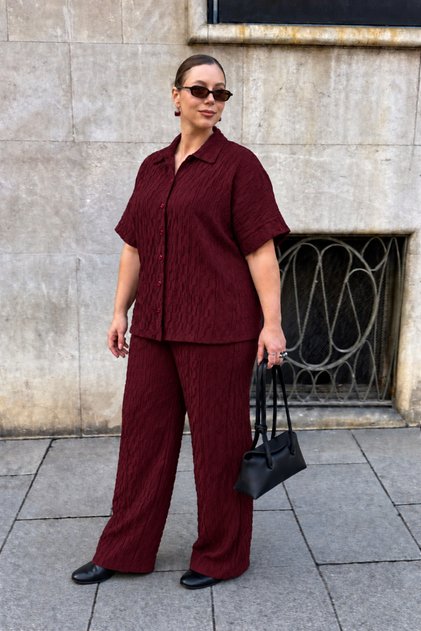 Textured Wrinkled Fabric Soft Double Set Short Sleeve Shirt and Pants Set