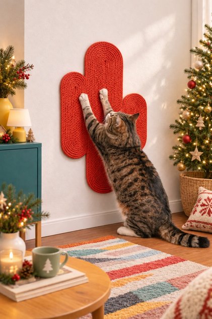 100% Organic Red Thread Sewn Cat Scratching Mat, Natural, Non-Disassemblable, Pet-Friendly