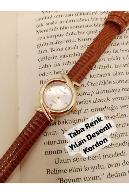 Minimal Vintage Design, Gold Color Case, Tan Color Strap Women's Wristwatch