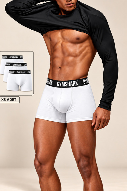 Boxeri pentru bărbați GymShark, 3 piese | 95% bumbac, 5% lycra, țesătură elastică respirabilă, lenjerie de corp casual