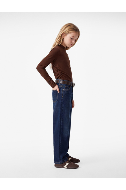 Long Sleeve Gathered Modal Blend Ribbed High Neck T-Shirt