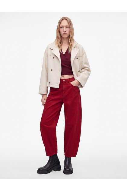 Comfortable Fit Buttoned Pocketed Cotton Balloon Fit Barrel Pants