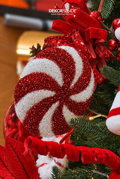 Christmas Ornament Lollipop Candy Stick Glittery Spiral Red White 48 cm