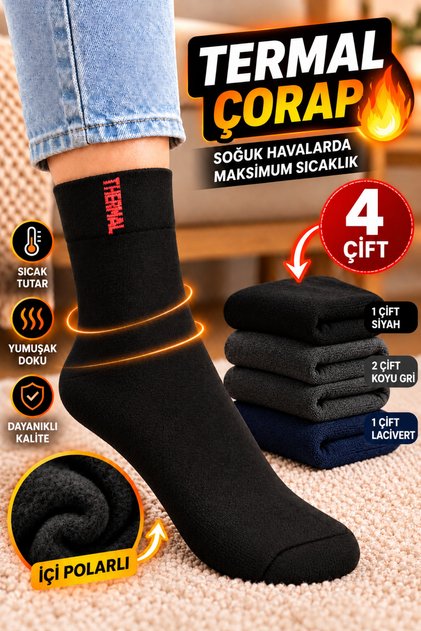 Men's 4 Thermal Winter Socks Keep Heat up to -20C