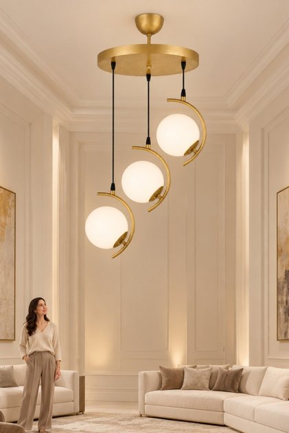 Clara 3’lü Eskitme Sarkıt Beyaz Camlı Avize Salon Mutfak Yatak Odası