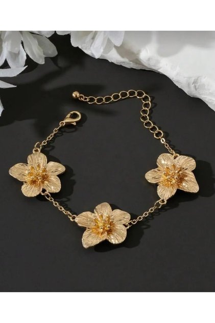 3-Piece Lilyum Flower Gold Women's Bracelet Adjustable Steel Jewelry