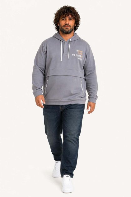 Large Size Hooded Sweat Double Face Never 25706 Fume