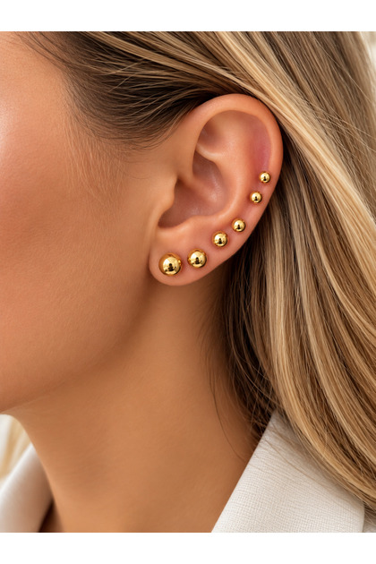 Steel Gold Ball Earring Set | Ball Ball Earring Set | Stainless Steel Anti-Tarnish Earring Set