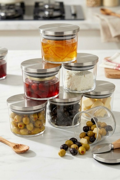6-Piece Vacuum Glass Breakfast Bowl/Sauce Bowl/Storage Container with Metal Lid 240 ml
