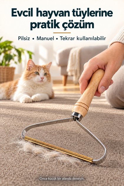 Iron Lint and Feather Collection Tool with Wooden Handle | Cat Dog Hair | Carpet Sofa Fabric Cleaner