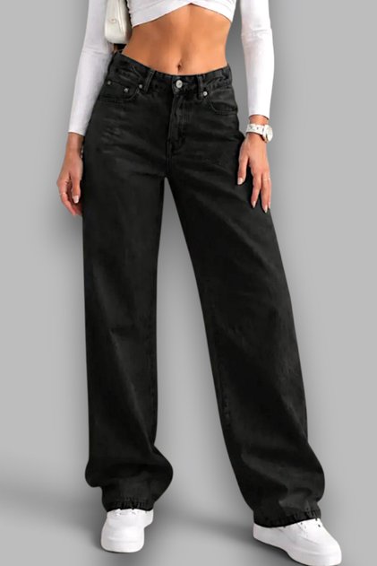 Women's Back Buckle Detailed Loose Fit Wide Leg Comfortable Baggy Jean Denim Loose Trousers