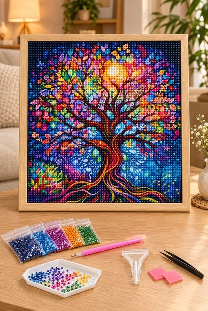 Diamond Painting Puzzle Kit, Colorful Tree of Life 30X30 cm Mosaic