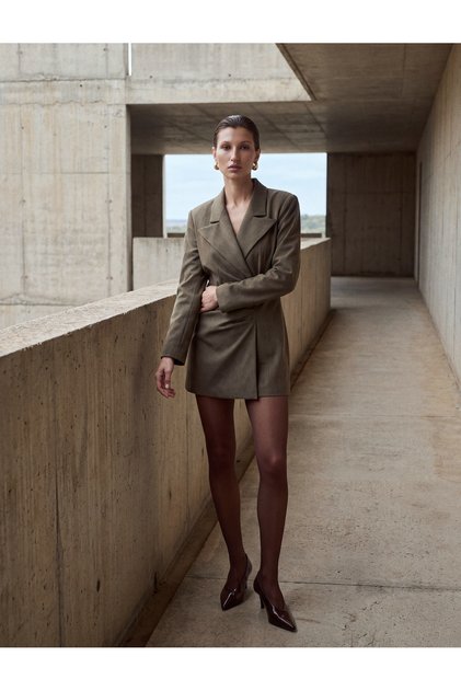Drapeli A-Line Long Sleeve Double Breasted Collar Jacket Dress