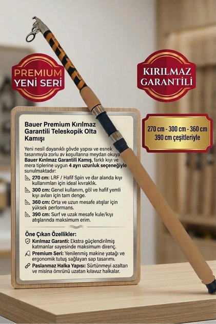 Bauer KIRILMAZ GARANTİLİ Çelik Sarım Olta Kamışı 100-300 GR ATARLI (2026 YENİ SERİ ÜRÜN)270-300-360 cm