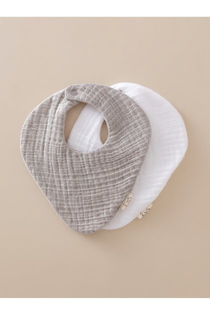 2-Piece Scarf Gray, White 100% Cotton Organic 8 Layer Muslin Baby Drool Bib / Collar