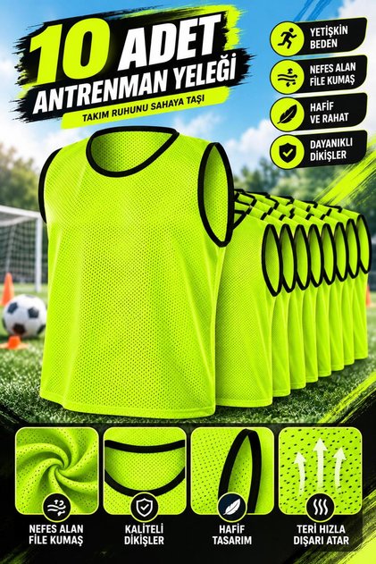 10 Pieces Yellow Adult Size Perforated Mesh Training Vest Astroturf Field Vest Bip