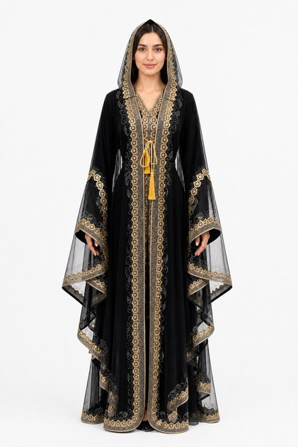 Women's Long Caftan with Shiny Stones and Chiffon Two Piece Caftan