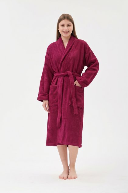 Şalyaka Bathrobe Burgundy 100% Cotton Unisex Ideal for Spa Women/Men
