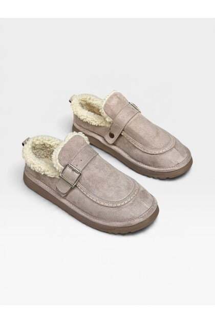 Mink Suede (Jales) Women's Sabo Slippers with Fur Inside and Buckle Detail
