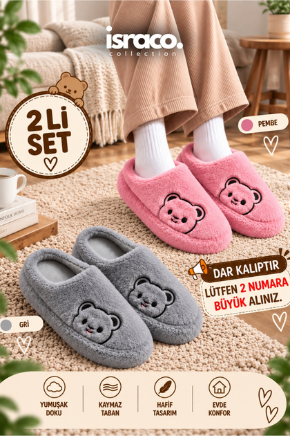 2-Pack Slippers Dowry Bundle Set Slippers Pink - Gray