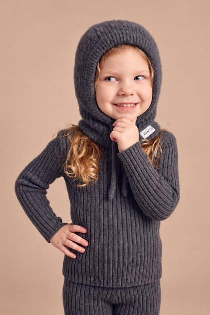 Children's Gray Plush Soft Knitted Balaclava Beanie Hat