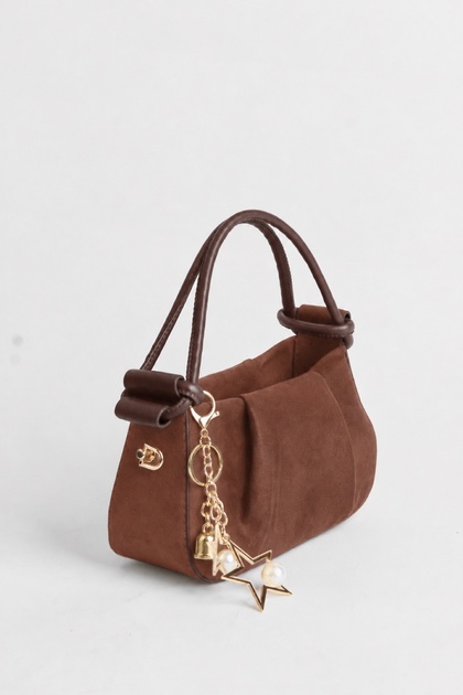 Women's Jasmine Brown Suede Drawstring Knot Handle Mini Hand and Shoulder Bag with Star Accessories